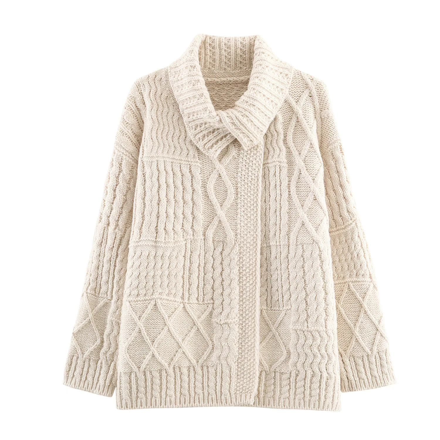 Cardigan tricoté à revers asymétrique pour femme, pull torsadé rétro, manteau polyvalent paresseux de style coréen, automne et hiver pour femme