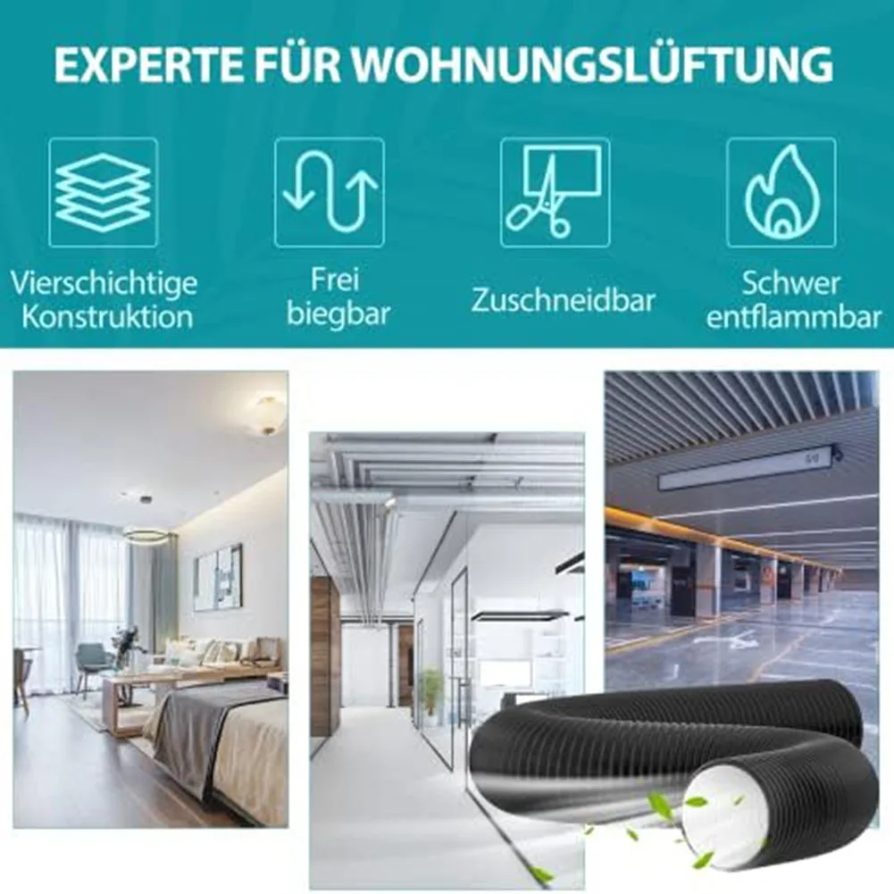 150mm Vent Hose Aluminium Vent Hose Easy Installation Enhanced Connector Protection For Air Conditioners Black