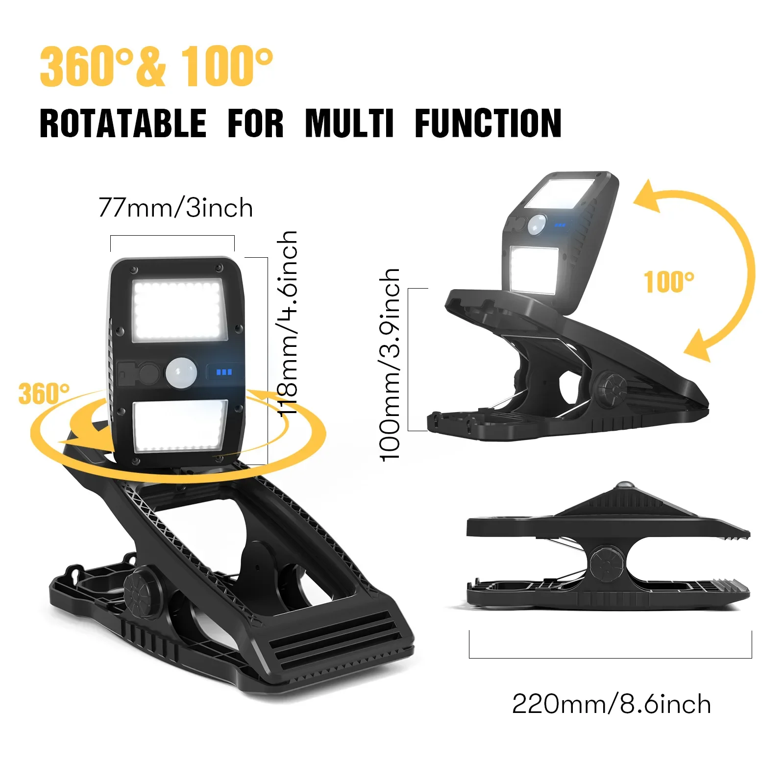 Super Bright Solar-powered Motion Sensor Wall Light Multi-Functional Outdoor Yard & Camping Clamp Lamp