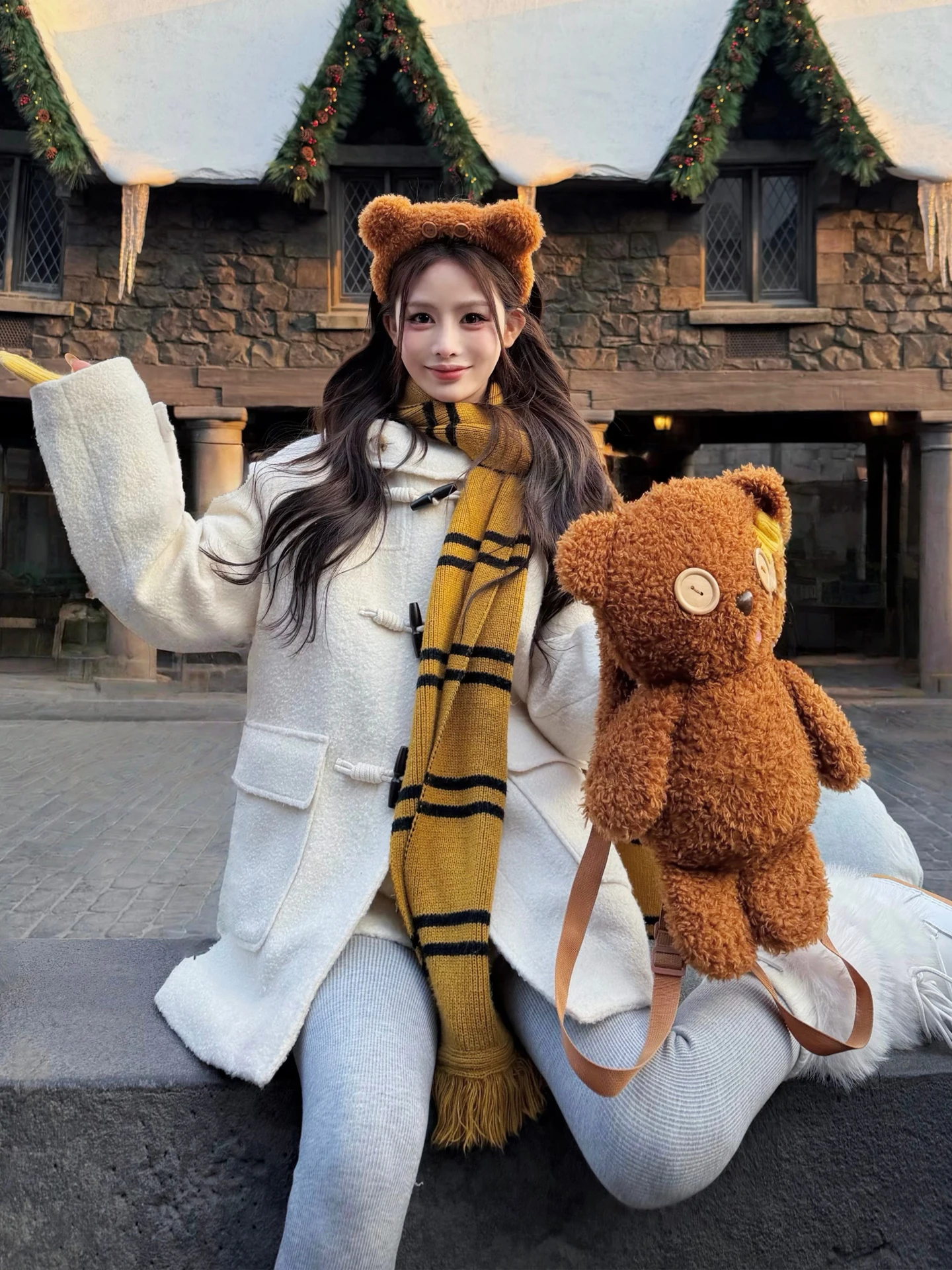 

Thiened Woolen Coat Women's Autumn Winter Vintage Sle Button up Outerwear White Ring Design Long Sve Hooded Jaet