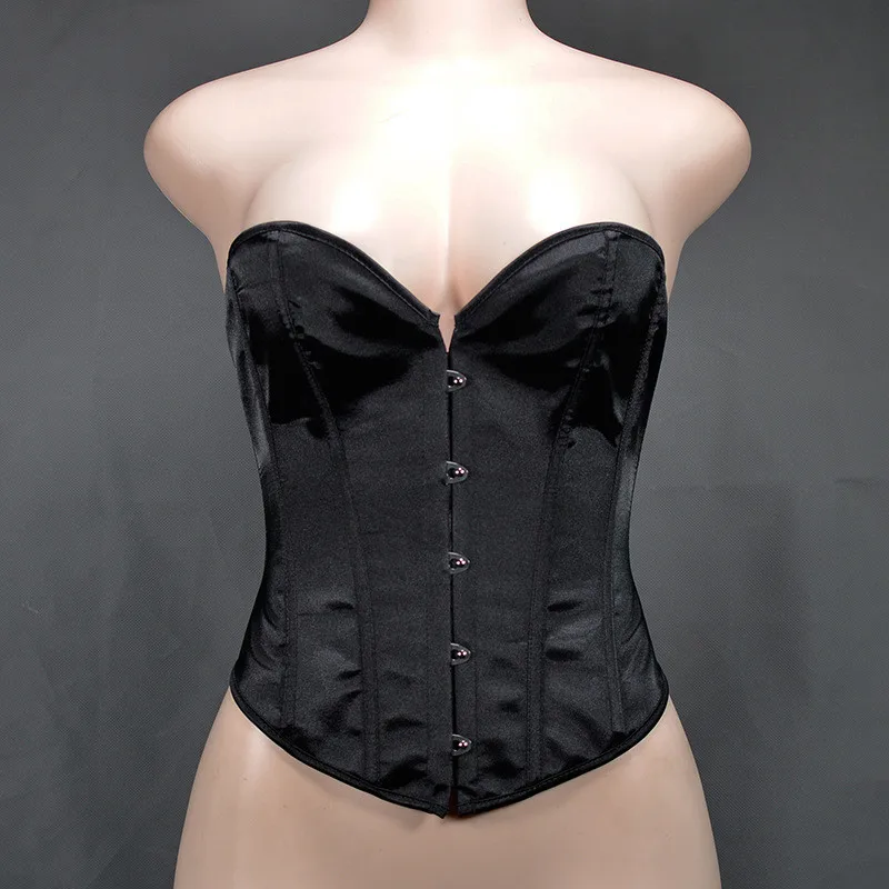 Womens Corset Satin Sexy Deep V Neck Overbust Bustier Gothic Lace Up Boned Corselet Bodyshaper Vintage Korsett Burlesque Costume