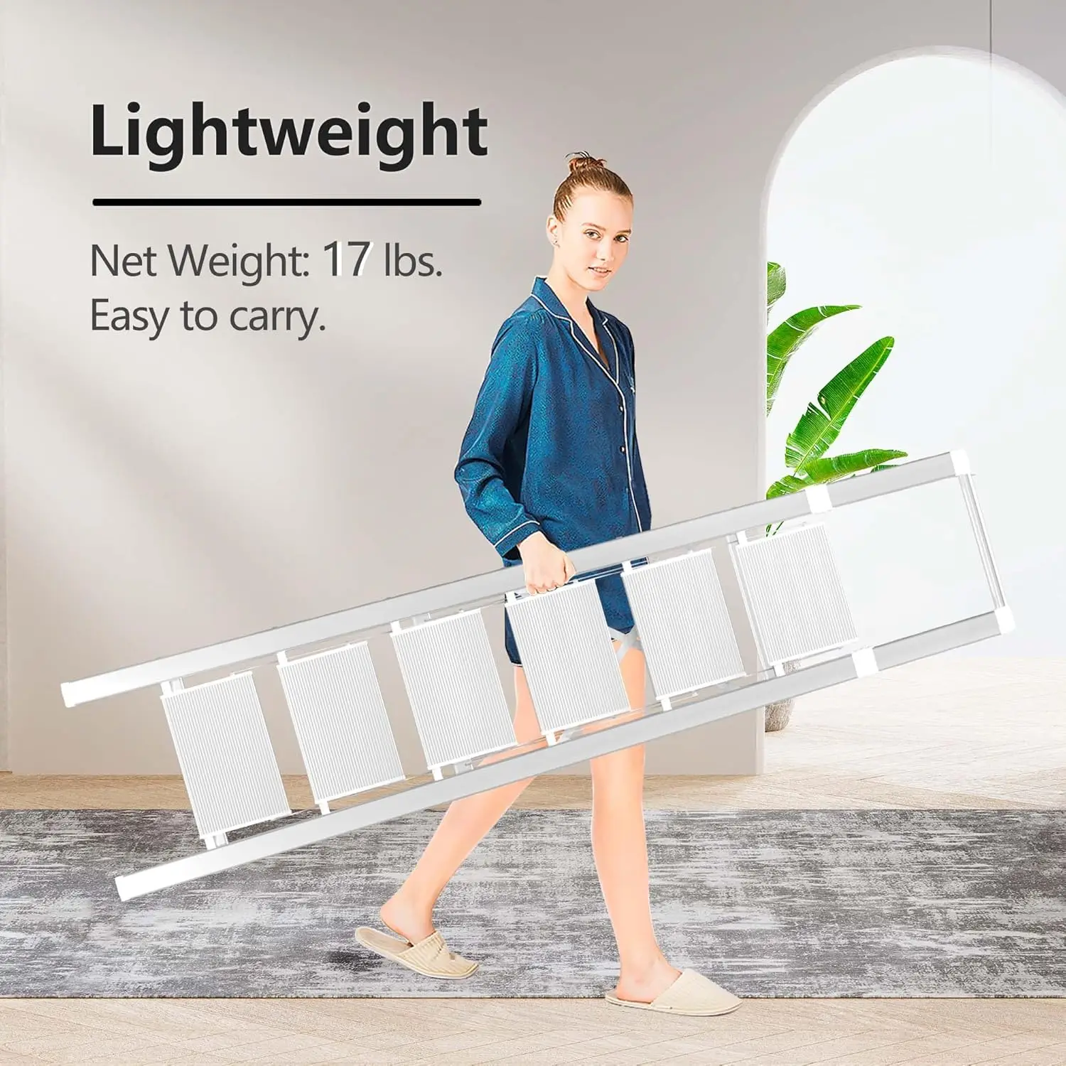 6 Step Ladder for 12 Feet High Ceiling, Lightweight Aluminum Folding Step Stool with Convenient Handgrip, Stepladders