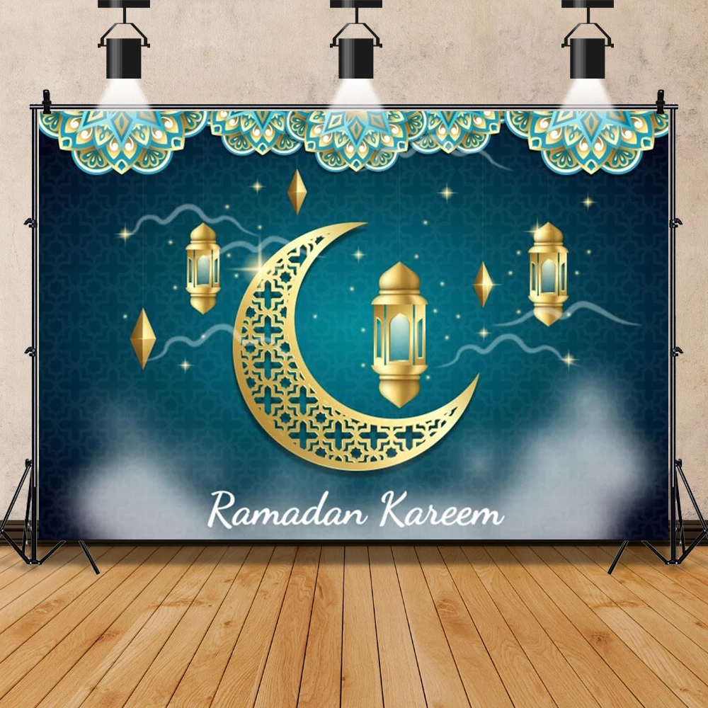 Eid Mubarak Backdrop Muslim Ramadan Kareem Lantern Moon Photography Background Eid Al Adha Holiday Decor for Home Party Supplies