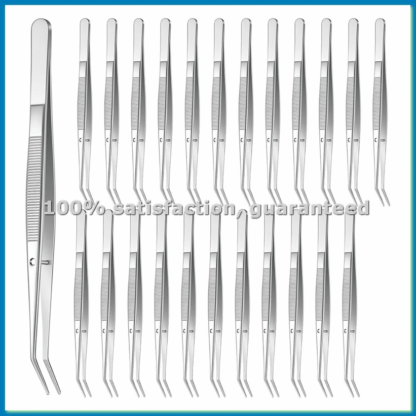 24Pcs Stainless Steel Tweezers with Curved Serrated Tip, 6Inch Long Tweezers for Crafting, for Craft Sewing-A51M