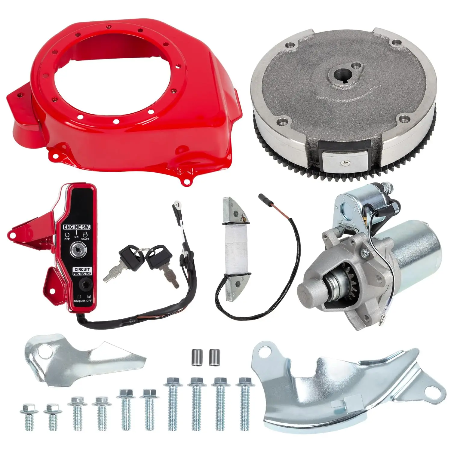 Electric Start Motor Kit Flywheel Ignition Switch Kit for Honda GX160 GX200 & More 2~3KW 5.5HP 6.5HP 4 Stroke Engines 212cc