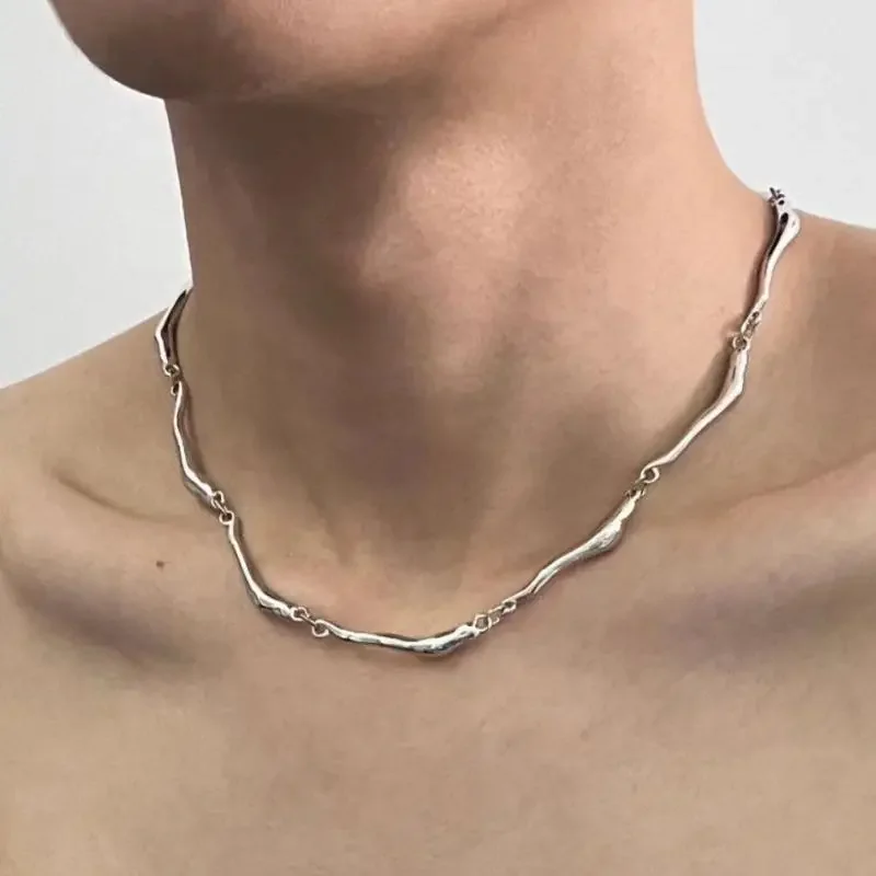 Punk Irregular Wave Shape Chain Men Necklace Advanced Sense Stainless Steel Figaro Cuban Chain Necklace For Men Women Jewelry