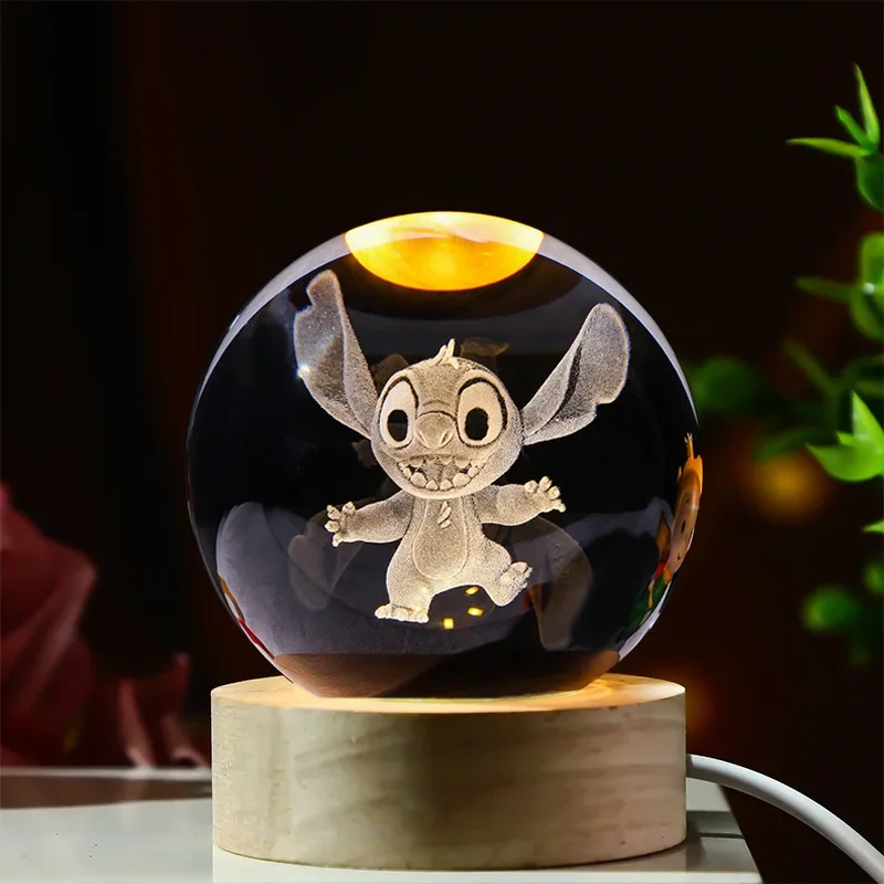 Disney Stitch Carved Crystal Ball Anime Mickey Accessories Creative Crystal Planet Luminous Tabletop Ornament Gift