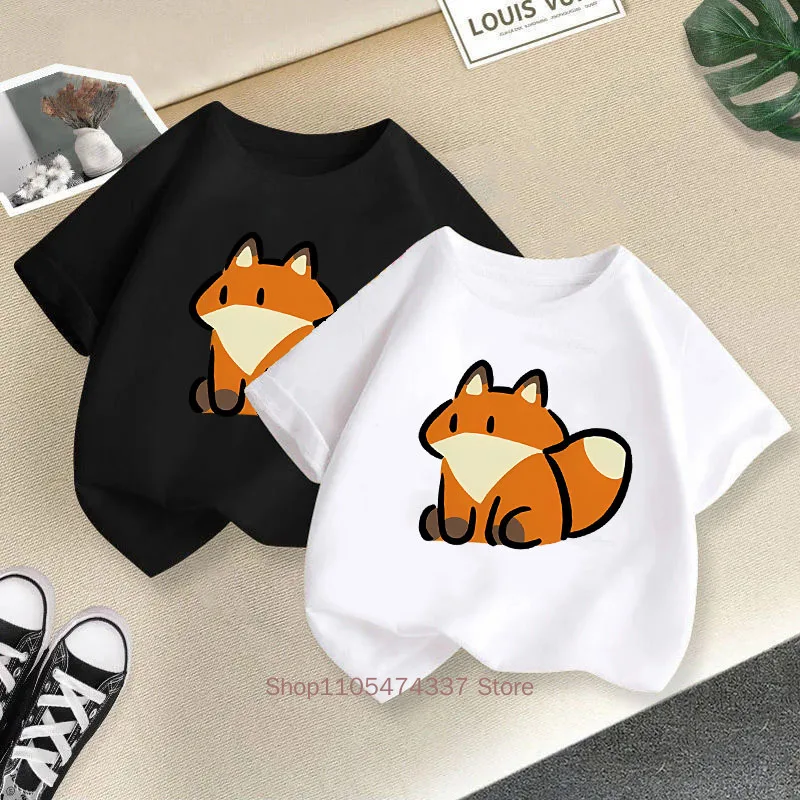 

Cartoon Fox Print T-shirts for Boys Girls Summer Children Casual Cute Colorful Tops Kids Comfortable O-Neck Short Sleeve Tees