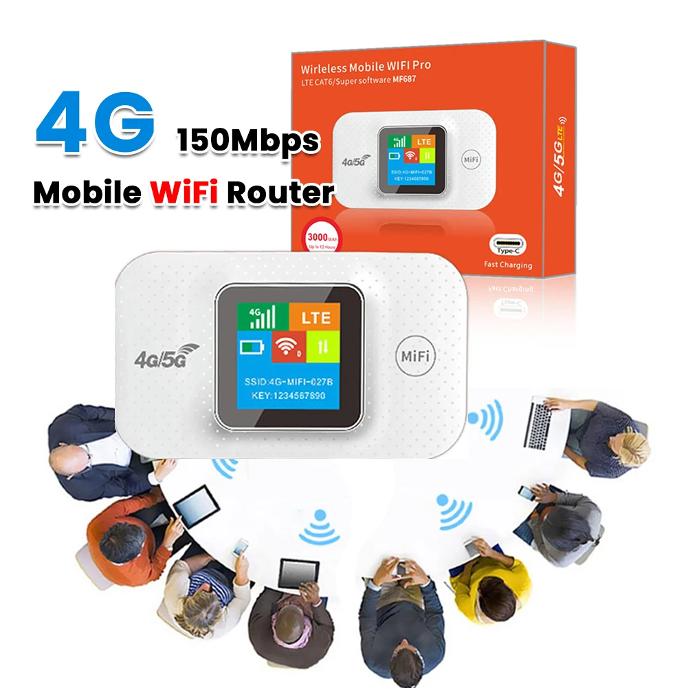 

Мобильный Wi-Fi роутер 4G LTE, 3000 мАч, 150 Мбит/с, модем-роутер с разъемом Type-C и слотом для SIM-карты, мини-точка доступа для дома, офиса, автомобиля, путешествий