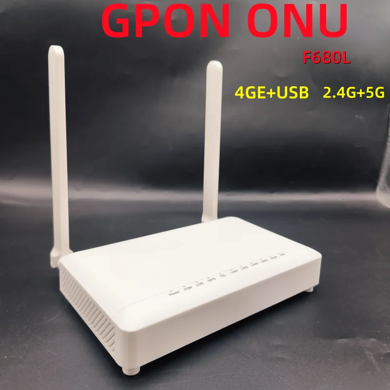 new GPON ONU F680L Dual-Band 4GE+USB 5G WIFI 2.4G ONU FTTH GPON ONT Fiber Optic Modem English firmware.Compatible with ZTE, etc