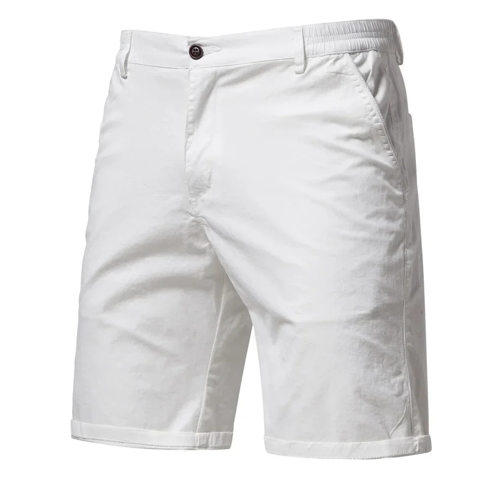 Elastic Waist Men Shorts Beach Shorts 2024 Summer 100% Cotton Solid Shorts Men High Quality Casual Business Social