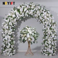Luxury White Rose Green Eucalyptus Leaf Flower Row Runner Wedding Backdrop Arch Decor Floral With Frame Event Centerpiece Ball