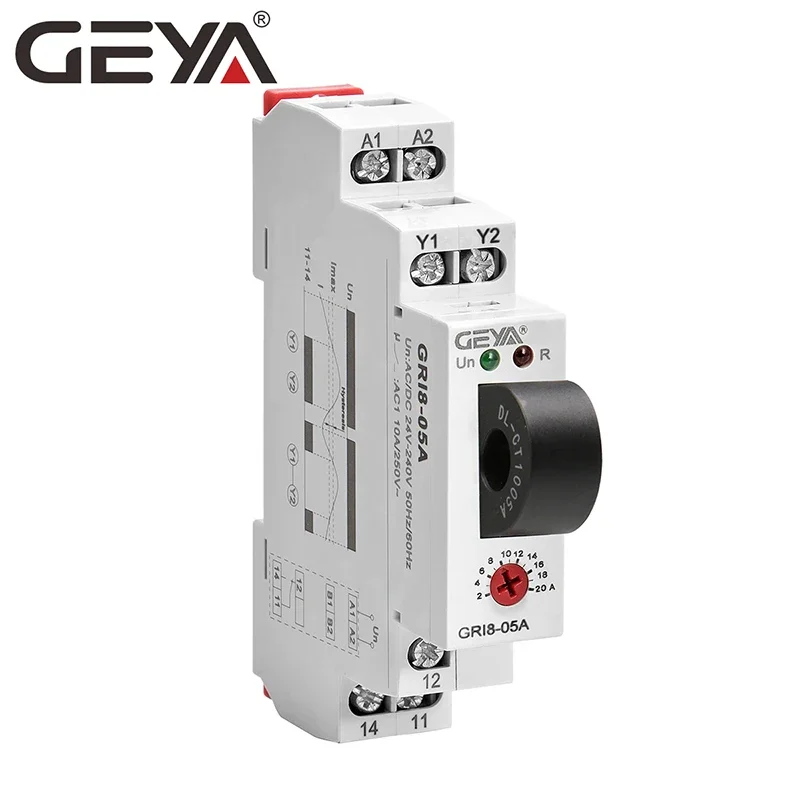 NEW GEYA GRI8-05 DC Current Relay straight-through 2A-20A AC24V-240V Over-current Under-current Protection Relay