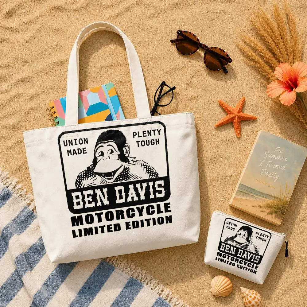 Luxury B-Ben D-Davis Storage Bags 2-Piece Set Double-Sided Printed Canvas Tote Bags with Zipper Shopping Shoulder Handbags