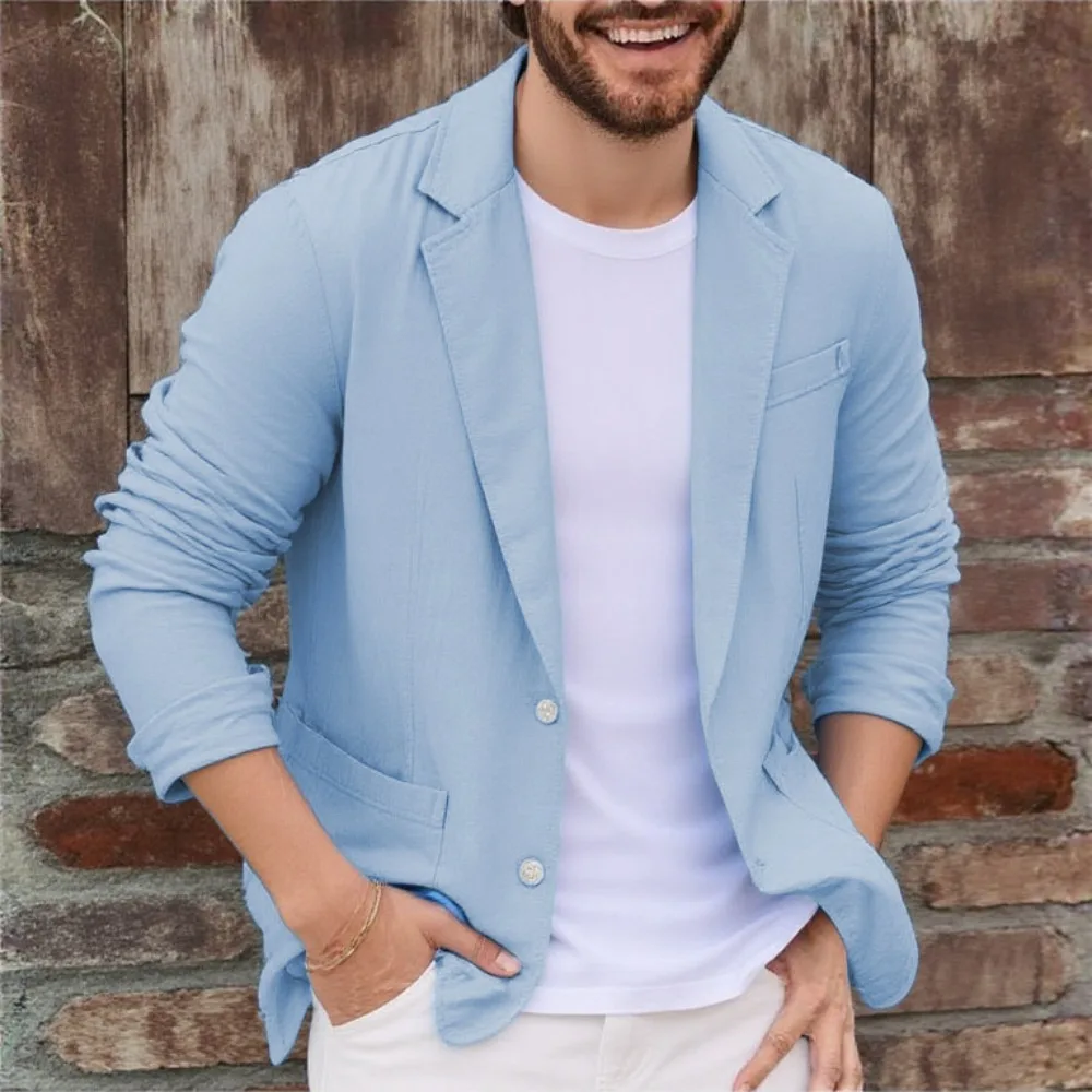 British Style Men's Thin Cotton Linen Blazers Jacket Solid Color Casual Loose Suits Youthful Business Formal Wear Men