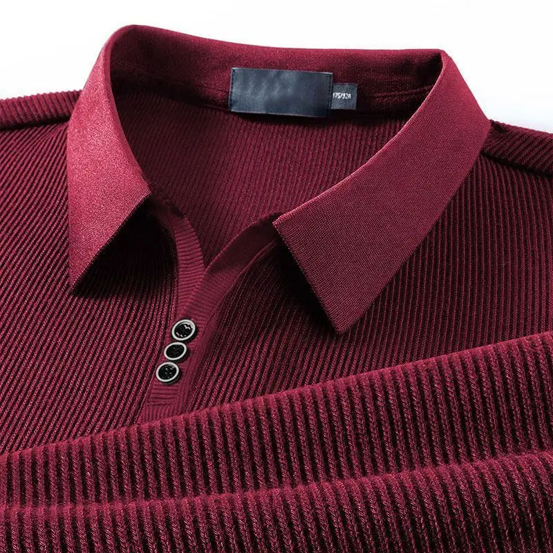 Spring Autumn New Business Casual Buttons Solid Color Long Sleeve Blouse Men\'s Clothing Temperament Turn-down Collar Polo Shirts