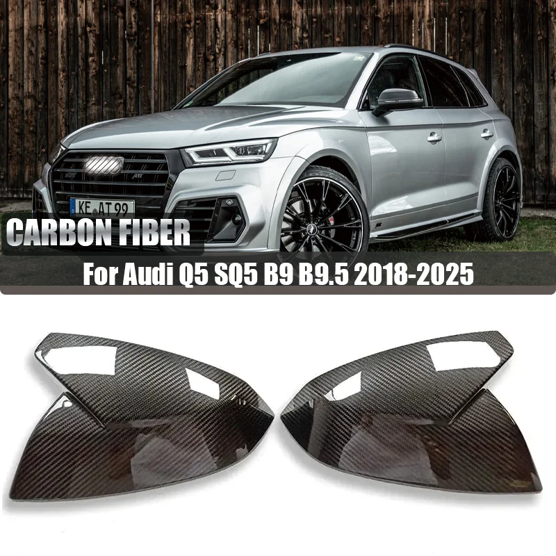 Carbon Fiber Side Mirror Cover Caps For Audi Q5 SQ5 2018–2025 Replacement W W/O Lane Assist Horn Style Rearview Mirror Housing