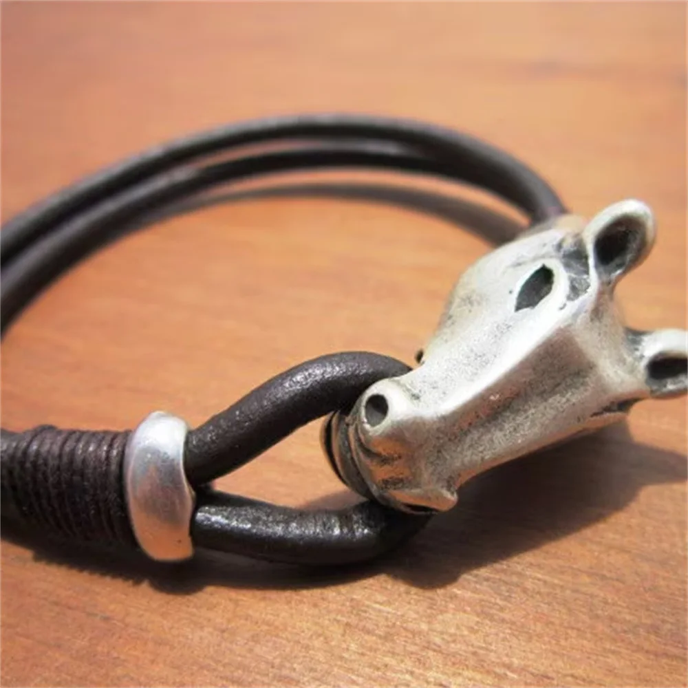 New Fashion Women Men Simple Horse-fACE Cowhide Hand Chain Bracelet Unisex Retro Friendship Couple Bracelet Jewelry