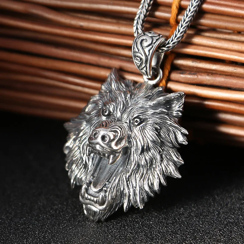 S925 Sterling Silver Charms Pendants for Women Men New Fashion Creative Retro 3D Wolf-king Head Punk Jewelry Wholesale