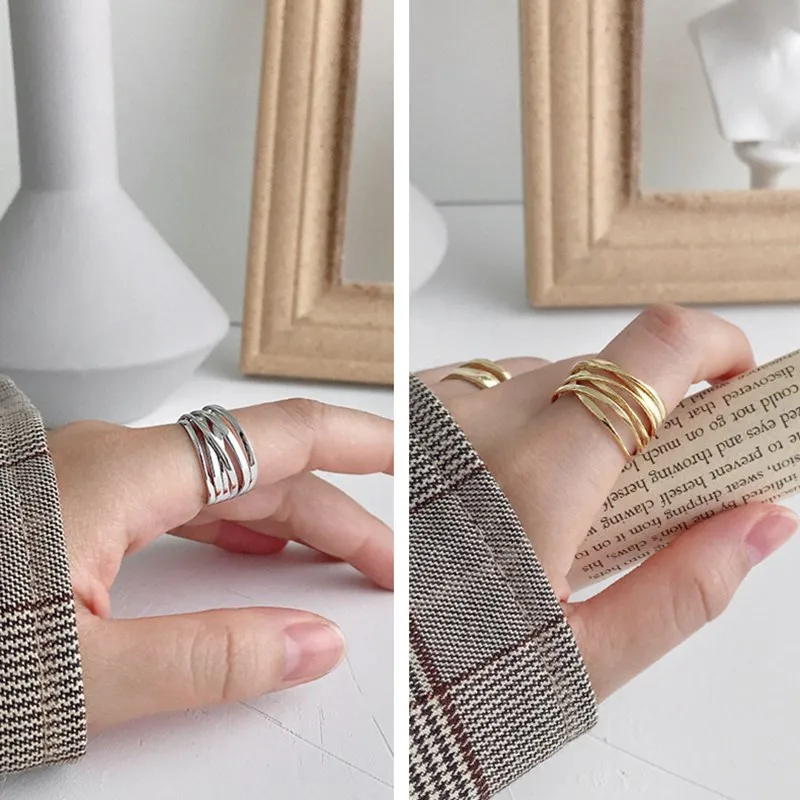 PANJBJ 925 Sterling Silber Multilayer Unregelmäßige Geometrische Ring für Frauen Einfache Charme Retro Schmuck Geschenk Dropshipping – Detail 36