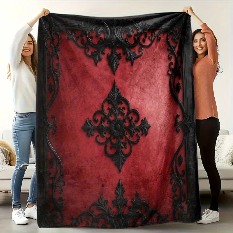 Chunky Luxury Decorative Throw Blanket Sofa Couch Throw Ornate Baroque Damask Plaid Plush Cover for Winter Home Accent Decor