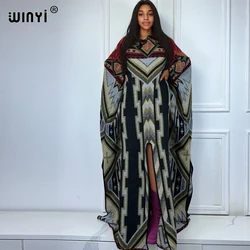 WINYI winter High fork sexy long down dresses cloak maxi kaftan Elegant robe African Women outwears women abaya dubai luxury