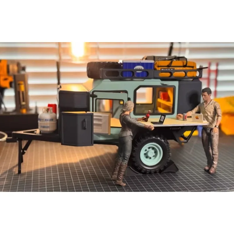 RC Crawler Trailer Scale Camper, Compatible with 1/8 1/10 1/12 Scale TRX4 SCX10 YK RGT MJX CrossRC, Off-Road Caravan Model Truck