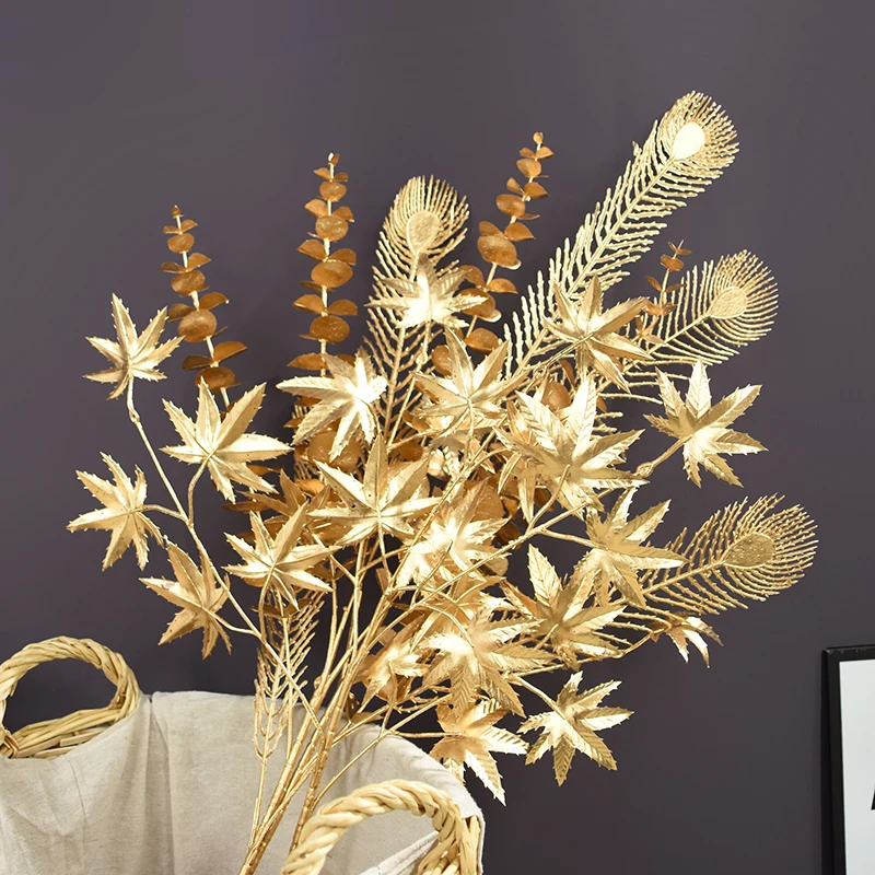 

Artificial Gold Eucalyptus Leaf Artificial Plants Simulation Maple Leaf Flower Bouquet Ornament Wedding Home Garden Party Decor