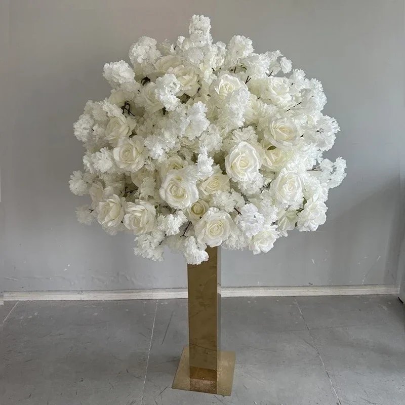 Cuatomized Size Artificial White Rose cherry blossom Large Flower Ball Table Centerpieces Wedding Decor Road Lead Flower Ball