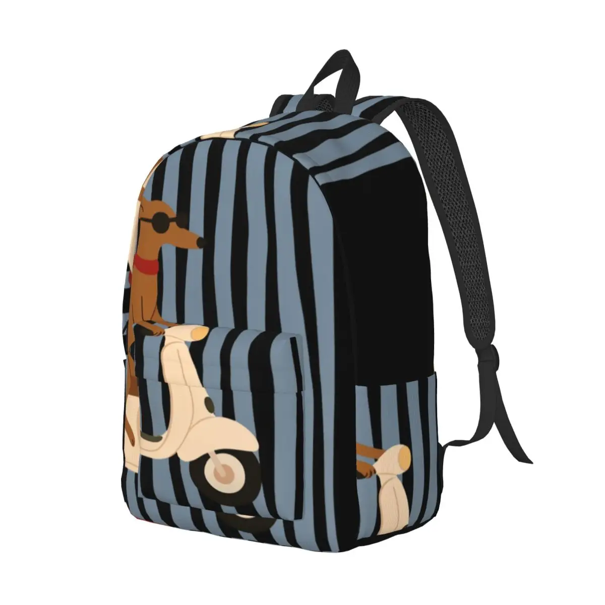 Aesthetic Animal Student Backpack Vertical Dog Scooter Flat Retro Illustration Blue Cream Brown Red Fun Bookbag for Girls Boys
