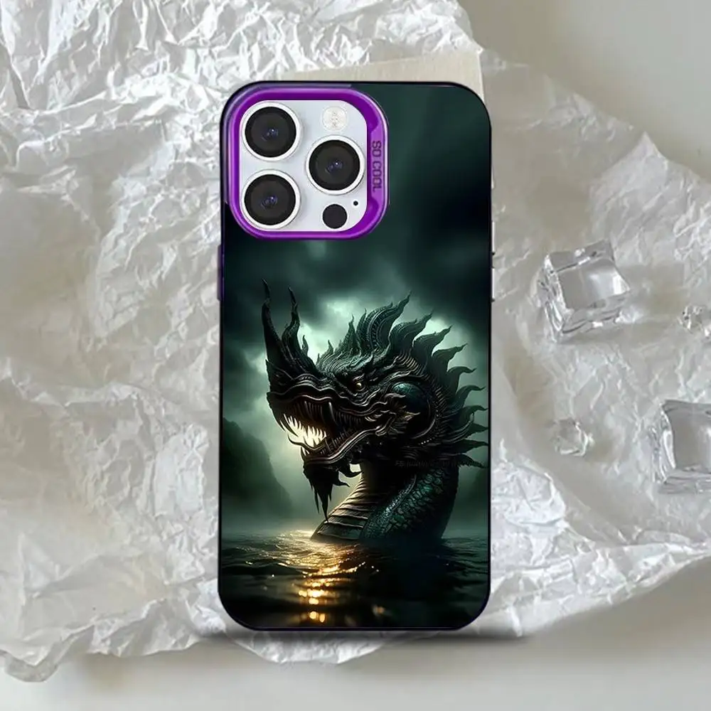 حافظة هاتف تايلاند ناغا آرت لهاتف آيفون 17,16,15,14,13,12,11,Mini,Pro,SE,MAX غطاء سيليكون أرجواني غير لامع #4