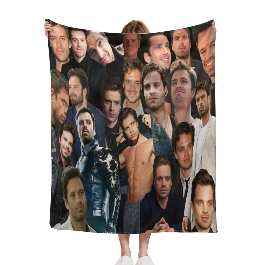 

Sebastian Stan Collage Thin Blanket Soft comforter sets throw for Couch Warm Flannel Blankets Bedroom Summer Blanket