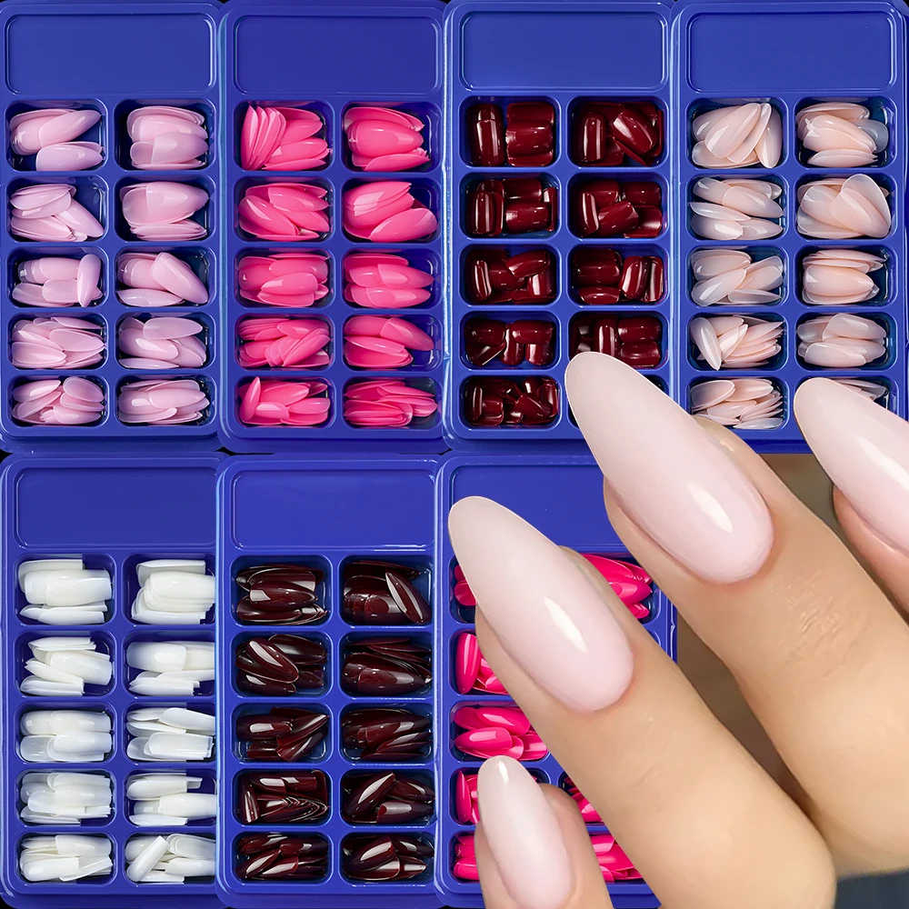 120Pcs Solid Colors Fake Nails Medium Square Press-On Nail Almond Coffin Shaped  for Women Daily Work Wearable False Fingertips view 3