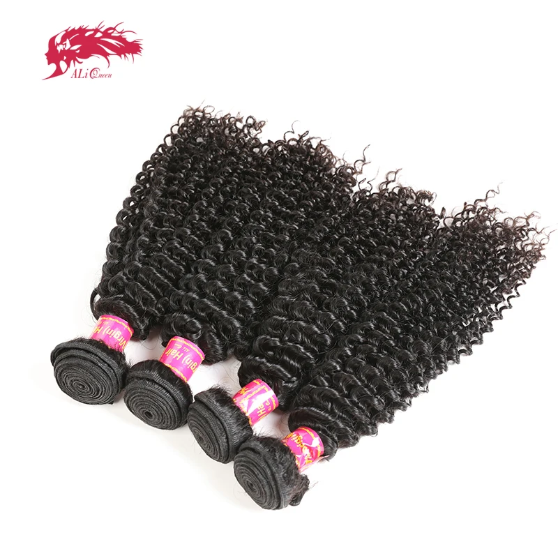 Kinky Curly Virgin Human Hair Bundle 1PC Ali Queen Brazilian Human Hair Extension Virgin Girls Weave Double Drawn Natural Color