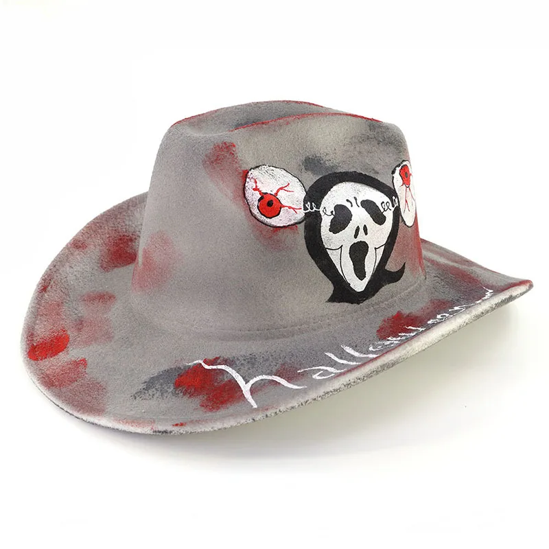 men's hats hats for women luxury free shipping fedora party Hand-painted Halloween pattern Western cowboy hat panama 2023 new