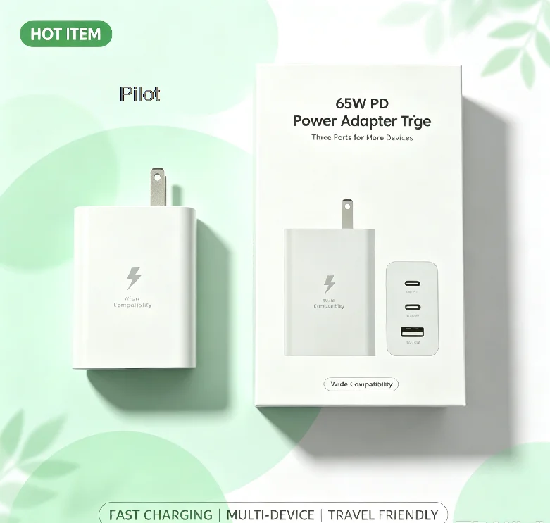 65W GaN 3‑Port USB‑C PD QC3.0 Fast Charging Power Adapter Wall Charger For iPhone 15 Xiaomi POCO Samsung Phone Adapter US Plug