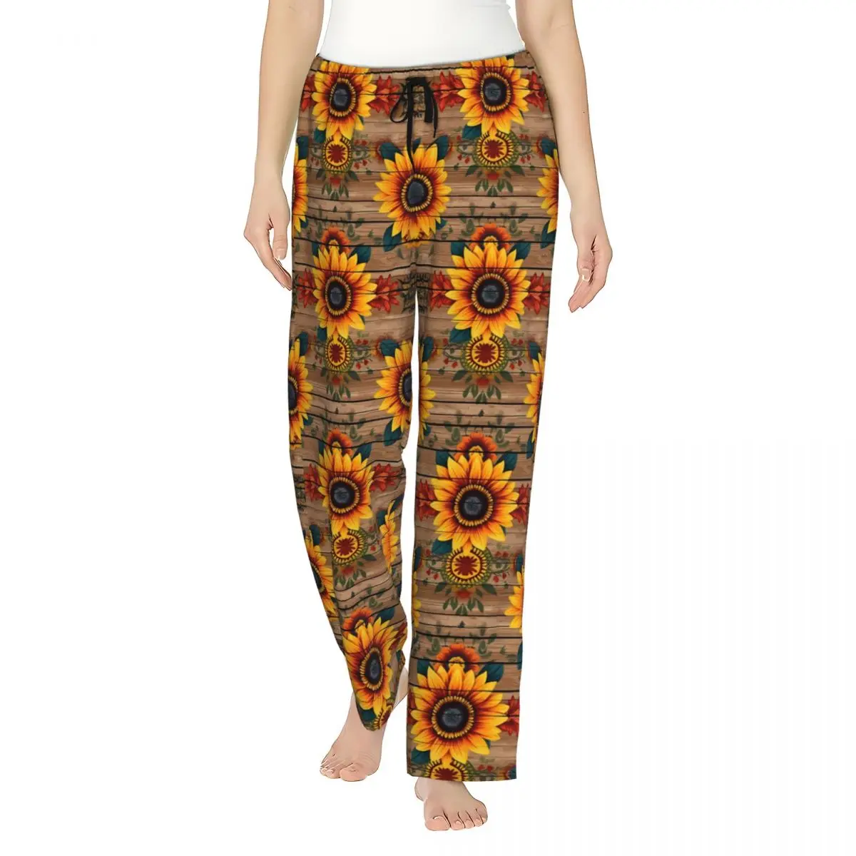 Pantaloni del pigiama con stampa personalizzata girasole Art pantaloni da notte da donna con tasche