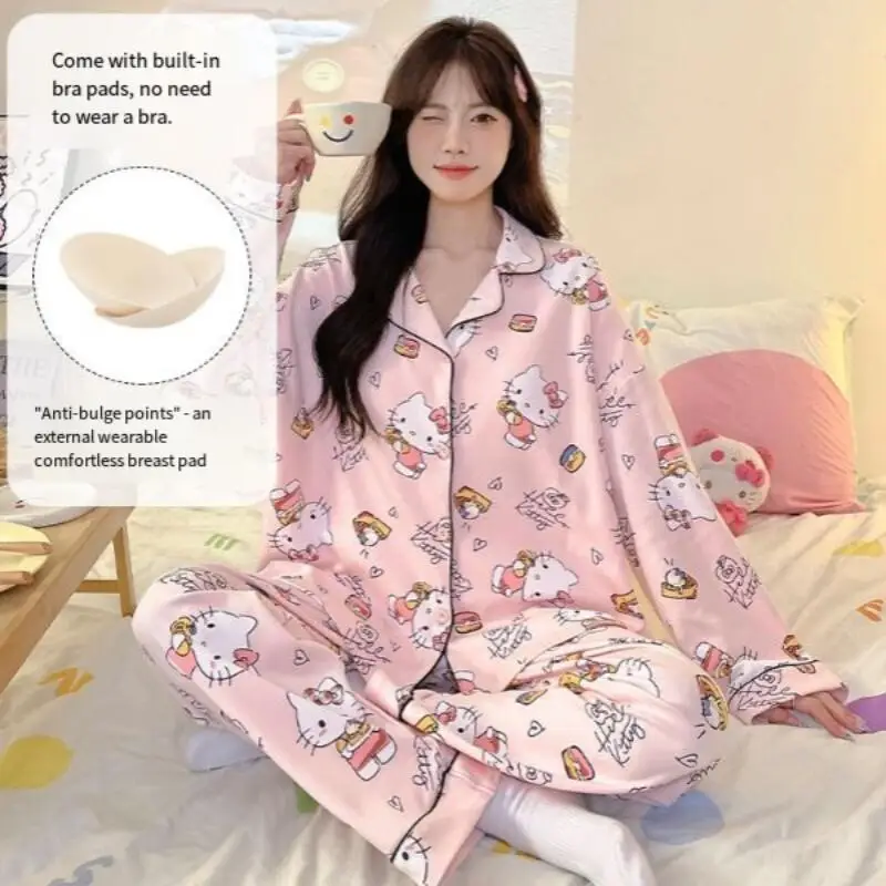 Pijama de Anime para mujer y niña, ropa de dormir Kawaii con almohadilla en el pecho, ropa de dormir de algodón para estudiantes, ropa para el hogar, pantalón de manga larga con dibujos animados a la moda