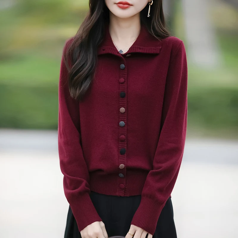 Spring Knit Turn-down Collar Cardigan Sweater Women Long Sleeve Tops Colorful Button Female Autumn Turtleneck Loose Fashion