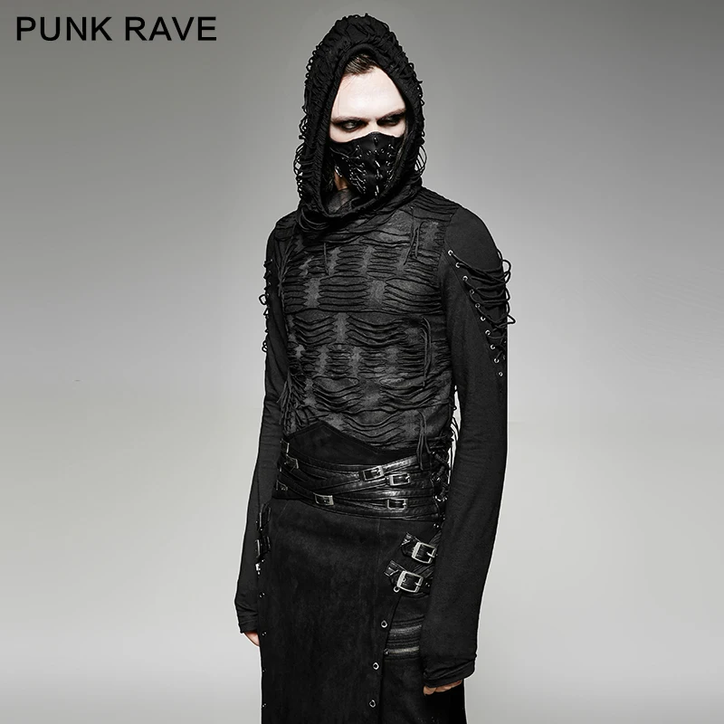 Punk Rave Black Men's Rock Style Hoodie T-shirt T438