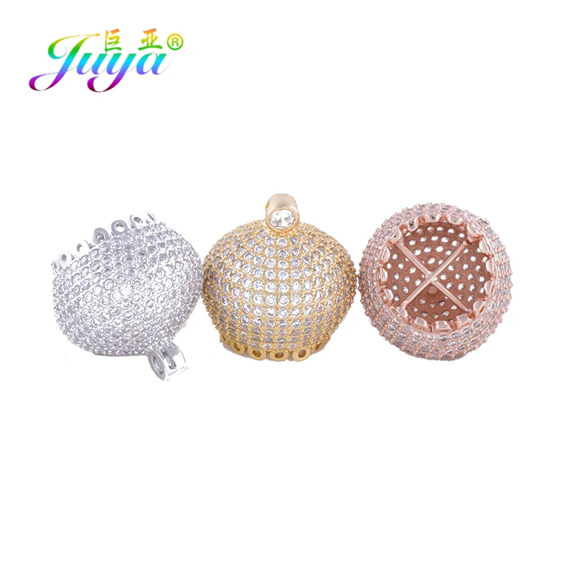 Juya Handmade Tassels Accessories Luxury Decorative Copper Crown Bead Cap Connectors For DIY Women Pearls Tassels Jewelry Making