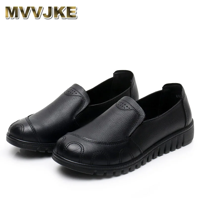 

Soft Soled Mother Black Single Shoes Leather Non-slip Casual Comfortable Middle-aged Ladies Flat Shoes Ladies Shoes