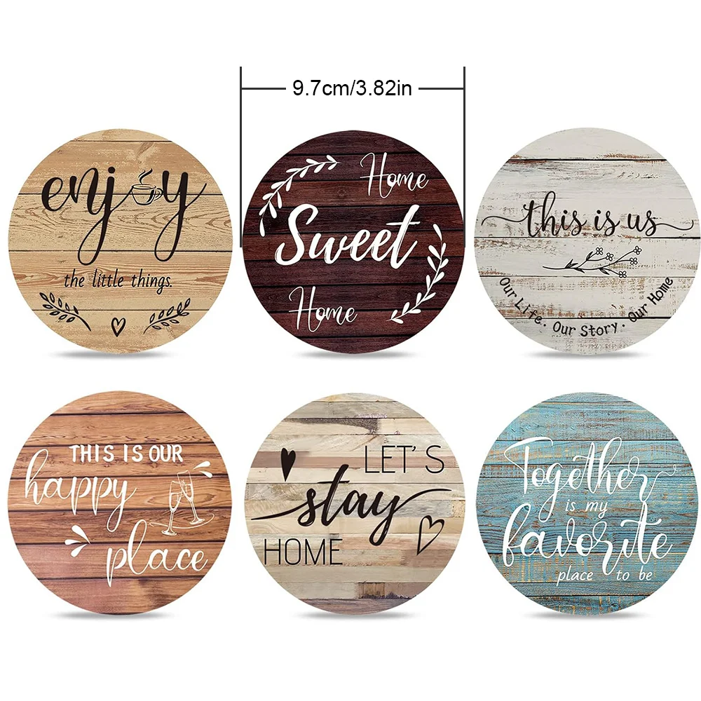 6Pcs Acrylic Cup Mats for Home Decor, Farmhouse Style Coasters, Drink Coasters for Coffee Table Protection for Family & Friends