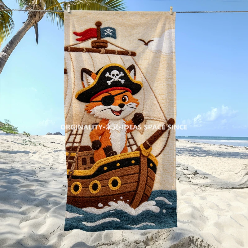 Pirate Fox Sailboat Beach Towel Patterned Sunscreen And Windproof Suitable For Swimming Pool Camping Travel