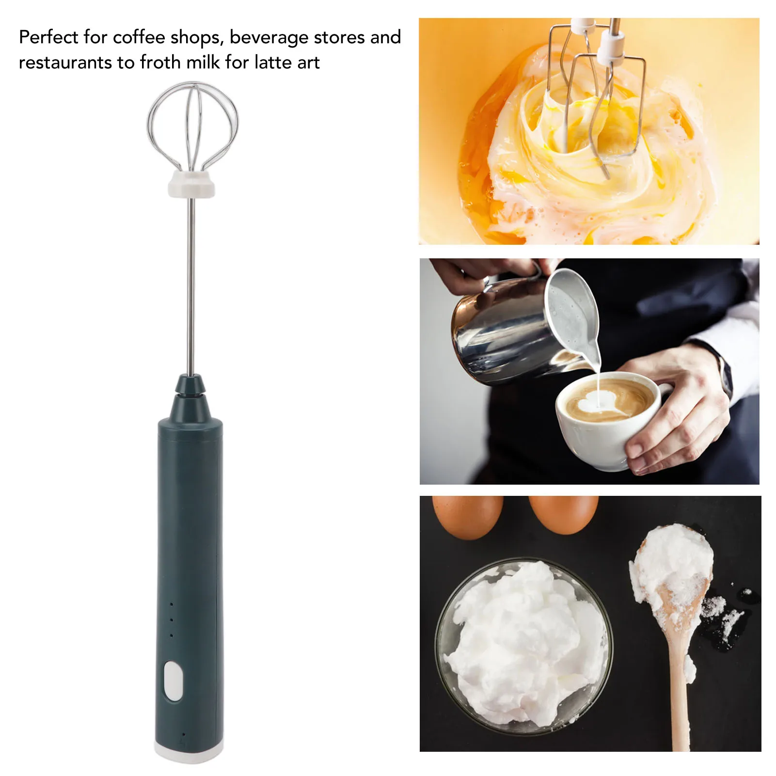 

Cordless Mini Electric Stirrer with 2 Eggbeater Heads Multifunction Portable Mixer for Home Coffee Shop Bakery Kitchen Baking