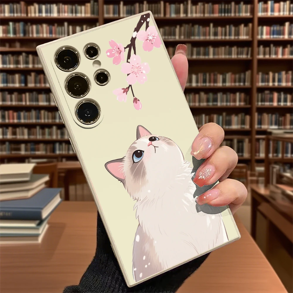 Katzen- und Kirschblüten-Handyhülle für Samsung Galaxy S25 S24 Ultra S23 S22 S21 S20 FE Plus, weiche TPU-Schutzhülle – Detail 8