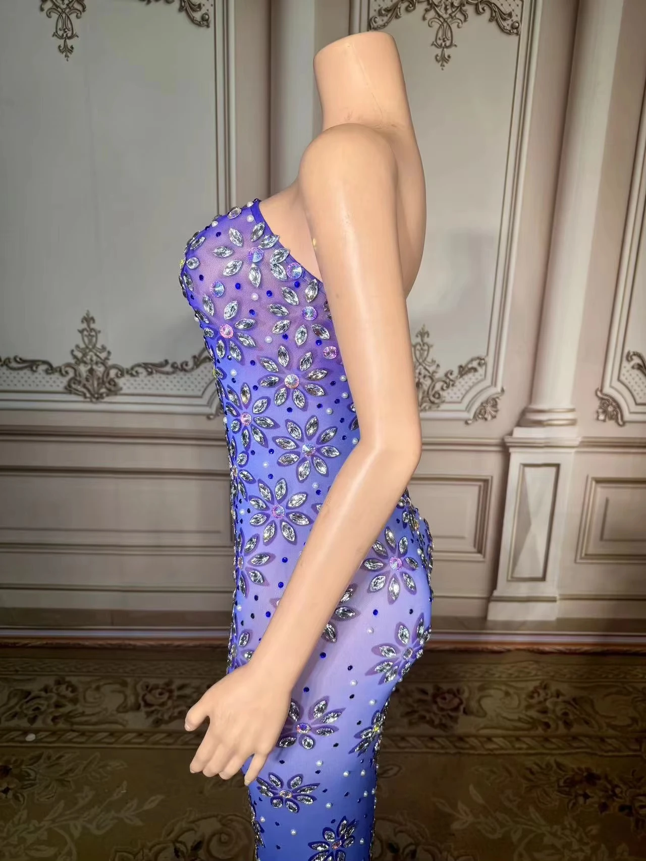 ZD Sequin Maxi Women's Evening Dress Birthday Party Gowns Pageant Rhinestone Prom Dress