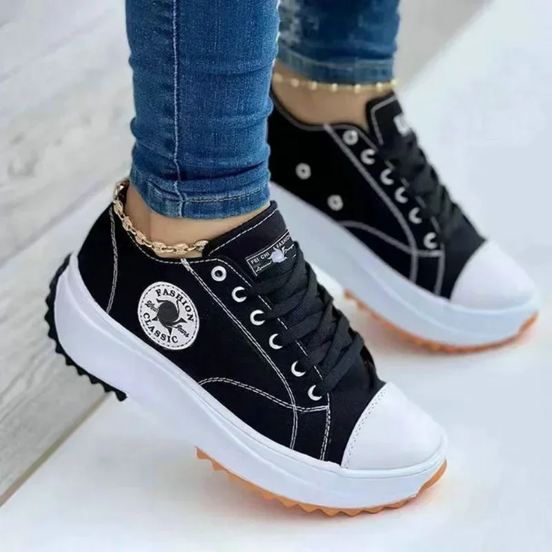 2025 New Women Pattern Canvas Sneakers Women Casual Shoes Women Sneakers Shoes Flat Lace-Up Zapatillas Mujer Chaussure Femme