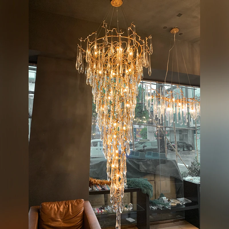 Large Modern Luxury Crystal Chandelier Lighting For High Ceiling Staircase Lobby Hotel Vila Clear Crystal Suspensions Luminaires
