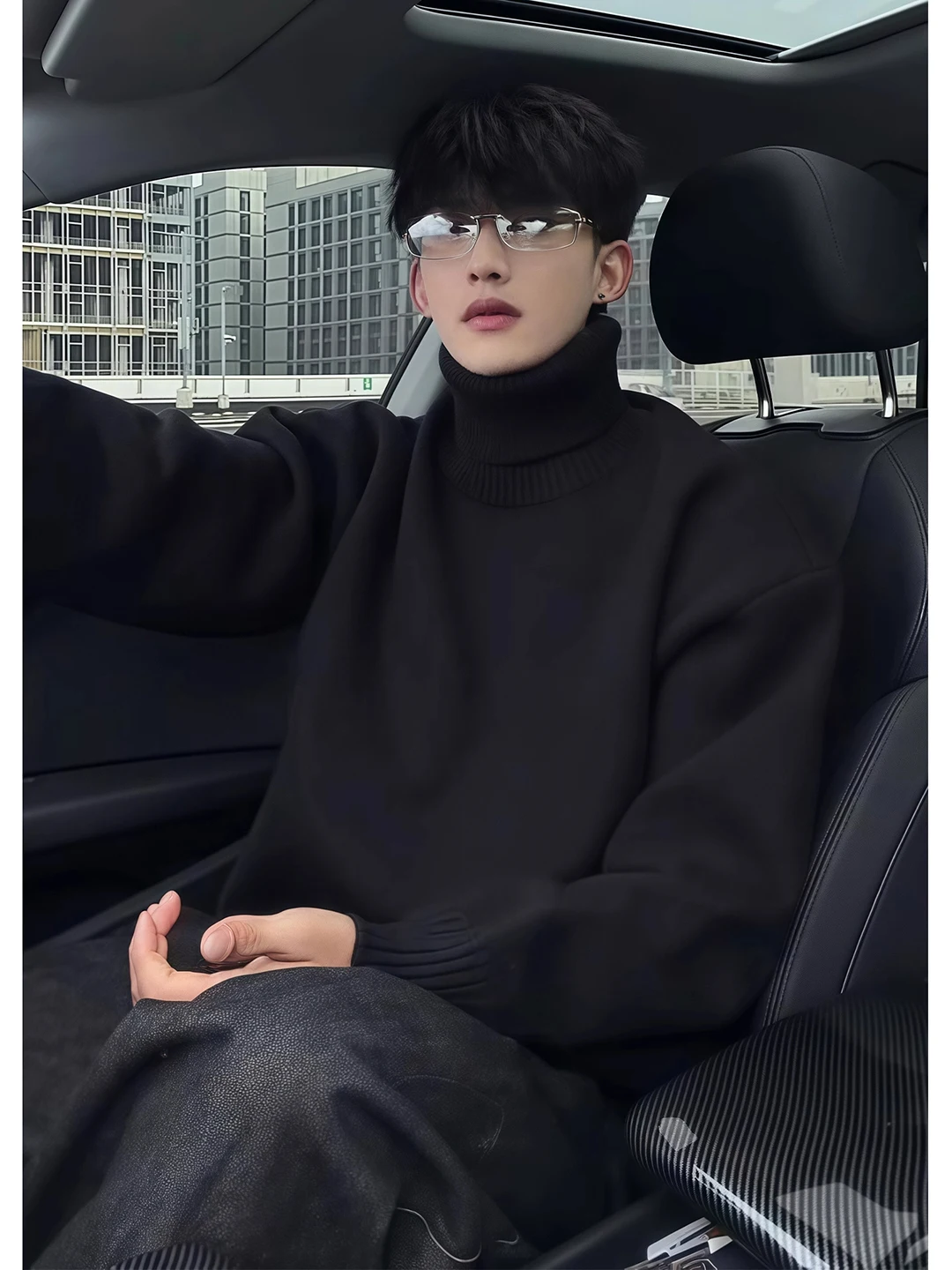 Men's High Collar Fleece Lined Knit Sweater Thick Warm Casual Style Long Sleeve Winter Top Soft Cozy Comfortable Knitted Shirt